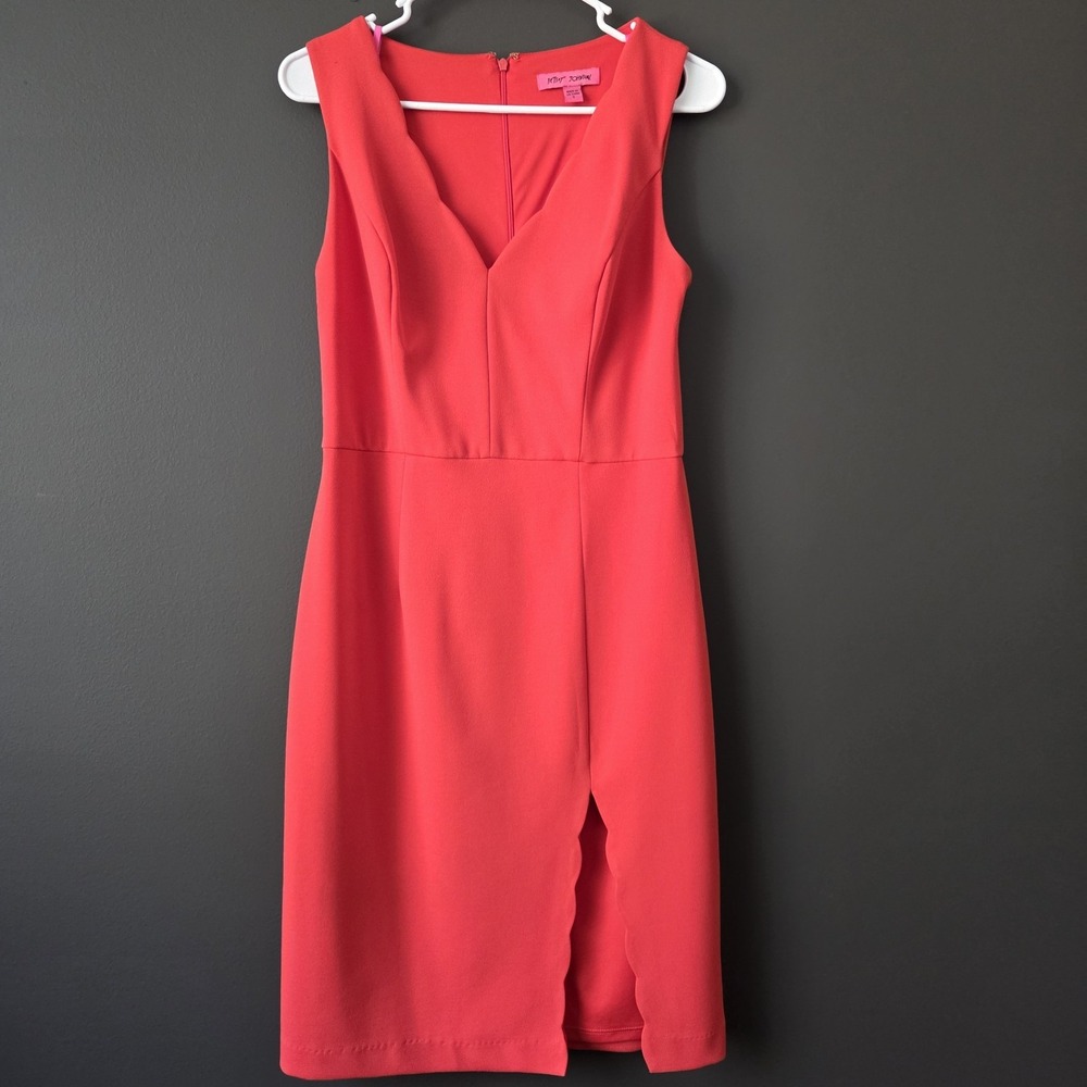 Betsey Johnson Women's Size 8 Orange Scallop Detail Pencil Dress Sleeveless